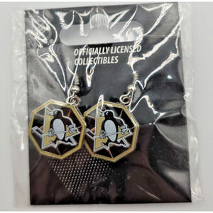 NEW Official NHL Pittsburgh Penguins Earrings Pair J Hook Dangle Type